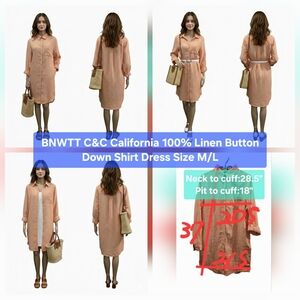 BNWTT C&C California Linen Button Down Shirt Dress Size M/L